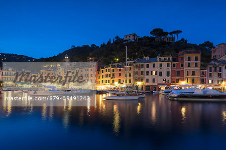 Harbor of Portofino at dusk, province of Genoa, Liguria, Italy