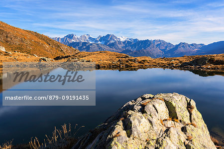 Overview of Bernina Group from Lago Arcoglio during autumn, Valmalenco, Valtellina, Lombardy, Italy Overview of Bernina Group from Lago Arcoglio during autumn, Valmalenco, Valtellina, Lombardy, Italy