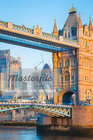 The tower bridge and the London Financial district, London, United Kingdom.