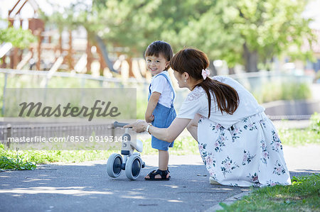 Japanese mother and son at the park