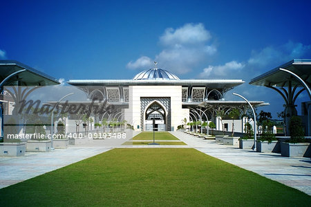 View of the Iron Mosque Masjid Tuanku Mizan Zainal Abidin in the planned city of Putrajaya, Malaysia