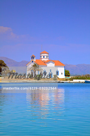 The Harbour and Agios Spyridon Church, Elafonisos Island, Laconia, The Peloponnese, Greece, Europe