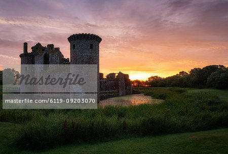 Caerlaverock Castle at sunset, Dumfries and Galloway, Scotland, United Kingdom, Europe