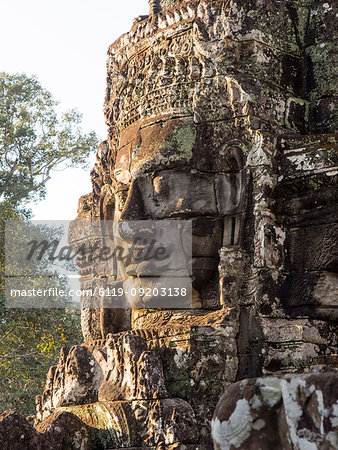 Huge stone face, Bayon Temple, Angkor Wat complex, UNESCO World Heritage Site, near Siem Reap, Cambodia, Indochina, Southeast Asia, Asia