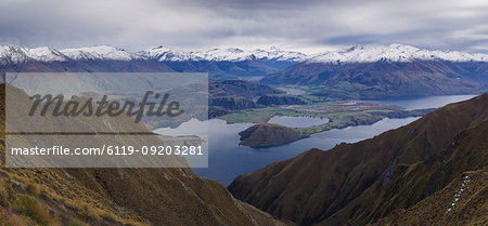 Panoramic view of Mount Aspiring and mountain range from the Roys Peak near Wanaka, Otago, South Island, New Zealand, Pacific