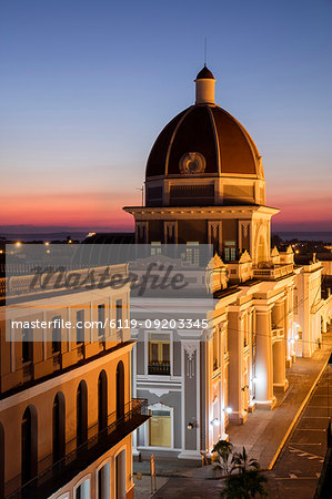 City Hall at sunset, Cienfuegos, UNESCO World Heritage Site, Cuba, West Indies, Caribbean, Central America