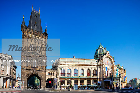 Powder Tower and Theatre, Prague, UNESCO World Heritage Site, Bohemia, Czech Republic, Europe