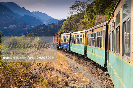 The Himalayan Queen toy train on the Kalka to Shimla Railway, UNESCO World Heritage Site, Northwest India, Asia