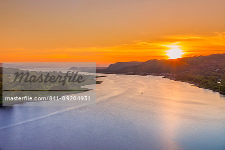 Sunset over River Clyde viewed from the Erskine Bridge, Erskine, Scotland, United Kingdom, Europe