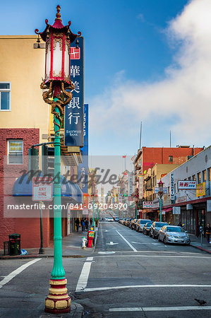 View of traditionally decorated street in Chinatown, San Francisco, California, United States of America, North America