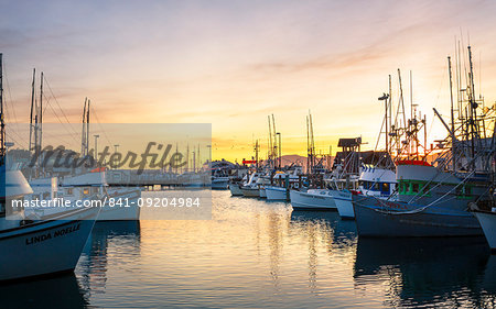 Sunset over Yachts at Fishermans Wharf, San Francisco, California, United States of America, North America