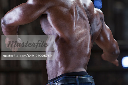 Close up of athlete's muscular back