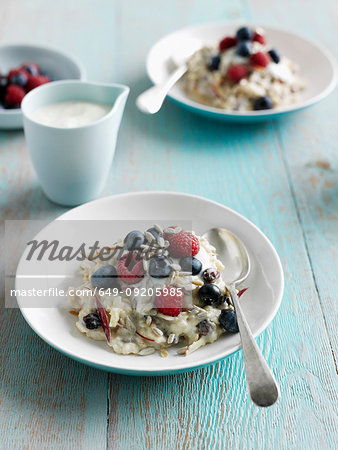 Bowls of fruit and oatmeal