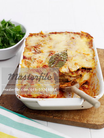 Close up of dish of lasagna