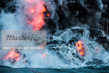 Lava flowing into water