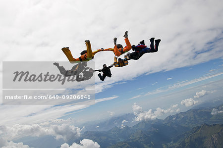 Formation skydivers over Saanen, Switzerland
