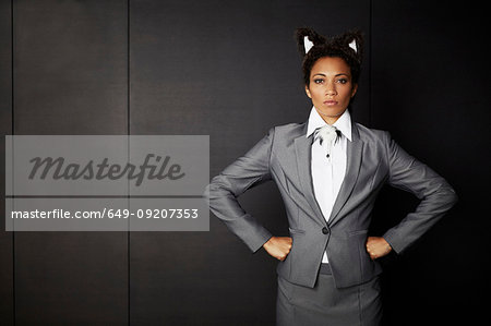 Businesswoman wearing fancy dress ears