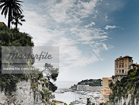 View of cliffs and harbor, Monte Carlo, Monaco