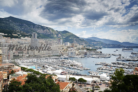 View of coastline and harbor, Monte Carlo, Monaco