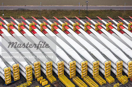 Rows of rotor blades, component part for off shore wind turbines,  Bremerhaven, Bremen, Germany