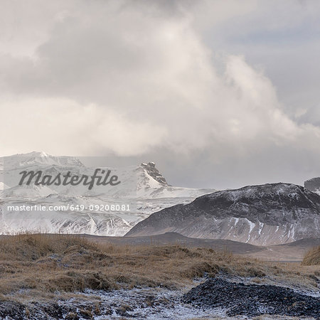 View of snow covered mountains, Rif, Snaefellsnes, Iceland