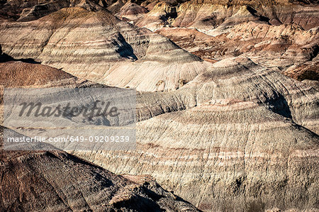 High angle view of striped rolling landscape, Valle de la Luna, San Juan Province, Argentina