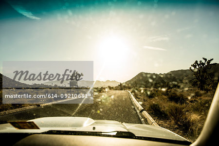View through car windscreen, Joshua Tree National Park, California, USA View through car windscreen, Joshua Tree National Park, California, USA