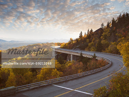 Highway curving through Blue Ridge Parkway, North Carolina, USA
