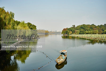Fishing boat on Westlake, Hangzhou, China