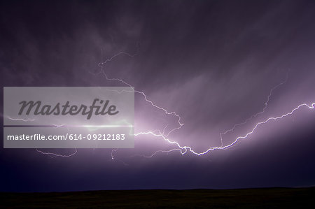 Lightning sparks from strong storms, Near Scottsbluff, Nebraska, USA