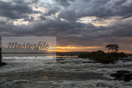 River Nile at dawn flowing with strong water current, Uganda