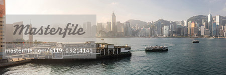 Star Ferry with Hong Kong Island behind, seen from Kowloon, Hong Kong, China, Asia