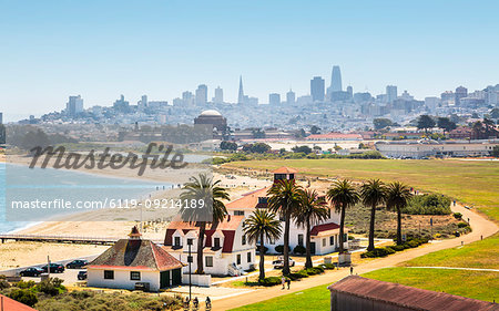 Crissy Field East Beach and skyline of San Francisco, California, United States of America, North America