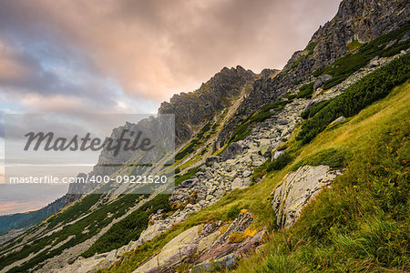 Mountain Landscape at Sunset. Mlynicka Valley, High Tatra, Slovakia.