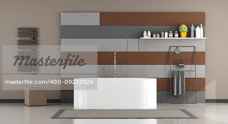 Gray and brown minimalist bathroom with bathtub - 3d rendering