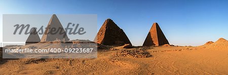 Panorama of Pyramids near Jebel Barkal mountain, Karima Napata Nubia, Sudan