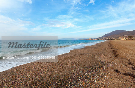 Mediterranean Sea morning summer beach on coastline not far from Mazarron (Murcia, Spain).