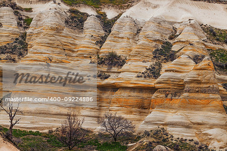 Eroded stone cliffs near Goreme, Cappadocia, Turkey