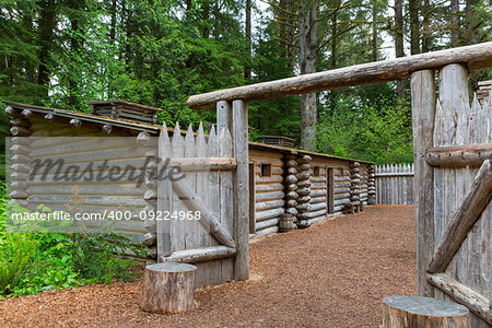 Gate to Log Encampment at Fort Clatsop in Lewis and Clark National and State Historical Park in Oregon