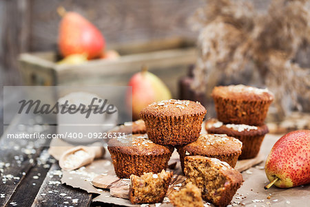 Fresh homemade delicious oat and wholegrain muffins
