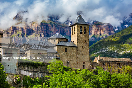 The town of Torla (Torla-Ordesa) in Ordesa y Monte Perdido National Park in the Pyrenees in Huesca, Aragon, Spain