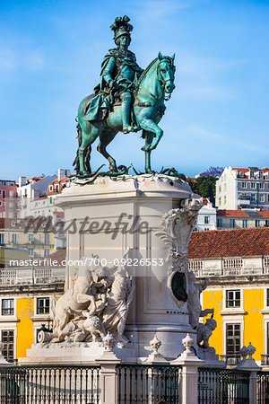 Statue of King Jose I in Commerce Square (Praca do Comercio), Lisbon, Portugal.