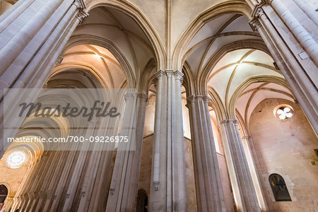 Archways inside the church at the Alcobaca Monastery in Alcobaca in Leiria District in Oeste, Portugal