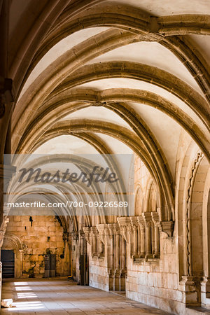 Arched colonnade in the Cloister at the Alcobaca Monastery in Alcobaca in Leiria District in Oeste, Portugal