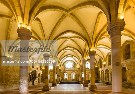 The Refectory with view of the vaulted celing in the Alcobaca Monastery in Alcobaca in Leiria District in Oeste, Portugal