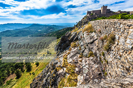 Castle of Marvao on the hilltop overlooking the minicipality of Marvao in the Portalegre District in Portugal