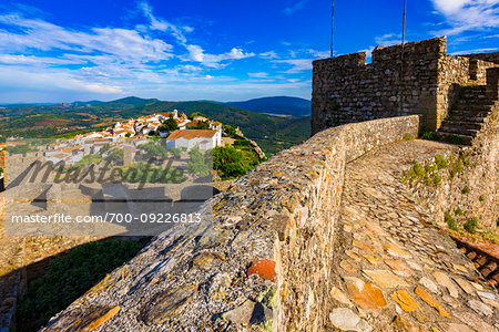 Looking down from the stone walls of the Castle of Marvao onto the municipality of Marvao in Portalegre District in Portugal