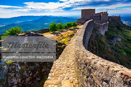 Looking down from the stone walls of the Castle of Marvao onto the municipality of Marvao in Portalegre District in Portugal