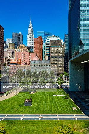 Grounds outside the United Nations Headquarters in New York City, New York, USA