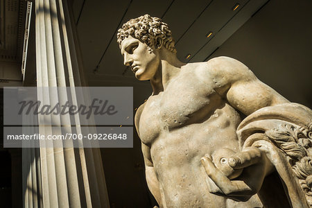Close-up of male figure, sculpture in the Metropolitan Museum of Art in New York City, New York, USA